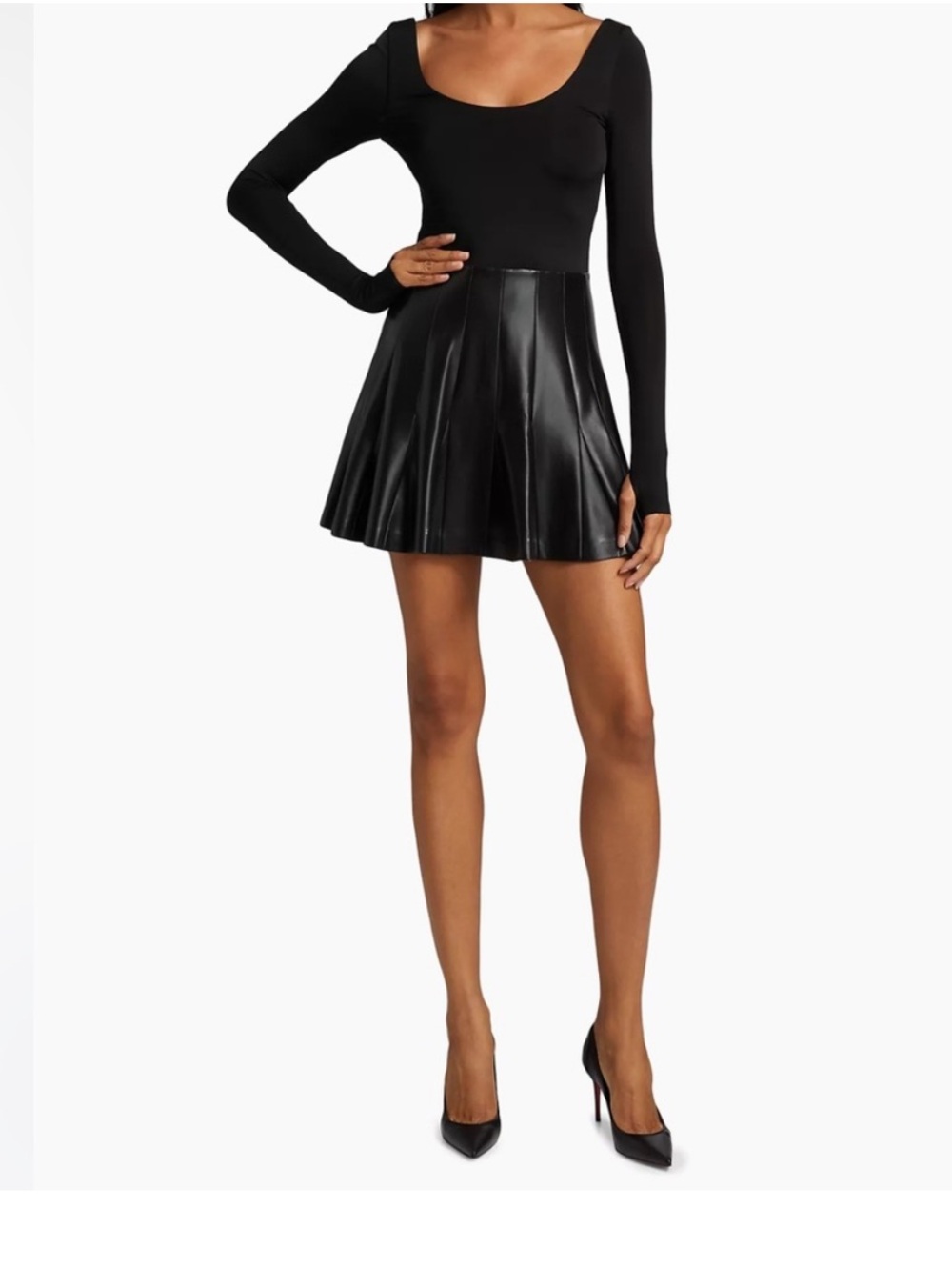 NWT Alice + Olivia BLACK CHARA LONG SLEEVE MIXED MEDIA MINI DRESS Size 6